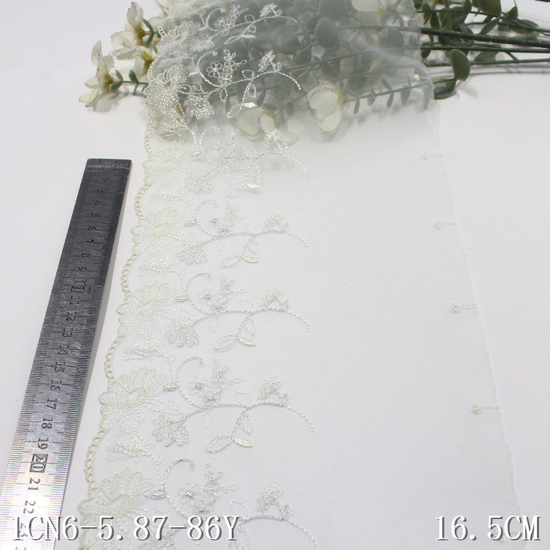 【1pack】-freedombeauty|Multicolor Single-Sided Japanese Style Silver Thread Flower Mesh Embroidery 15cm Clothing Home Textile Lace Trim DIY