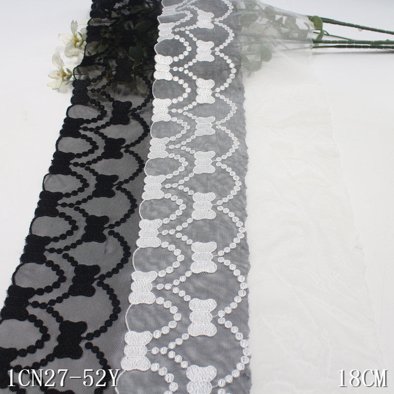 【1pack】-freedombeauty|Black and White Single-Sided Fresh Bowknot Mesh Embroidery Lace Trim Curtain Sofa Cushion Lace Trim Accessories