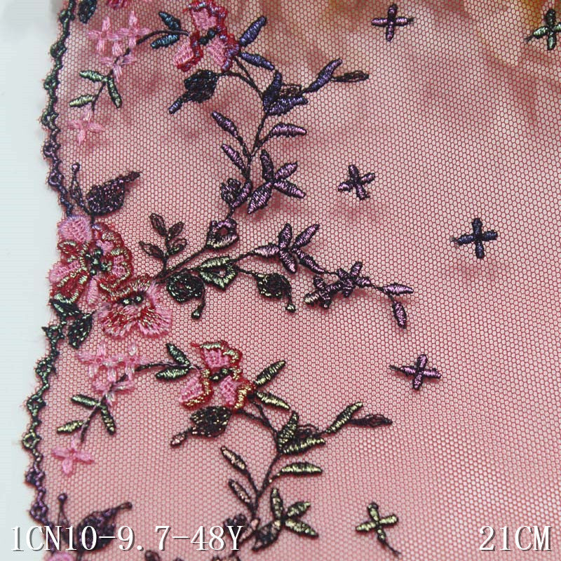 【1pack】-freedombeauty|Red Mesh Single-Sided Ancient Style Gold Stamping Small Flower Embroidery Lace Trim for Lingerie Performance Costume Lace Trim Accessories