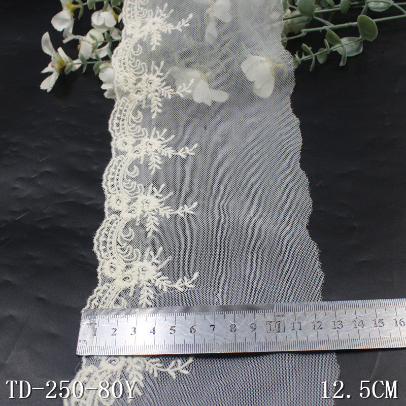 【1pack】-freedombeauty|Beige Single-Sided French Pattern Cotton Embroidery Trim 12cm Curtain Sofa Cushion Lace Trim Accessories
