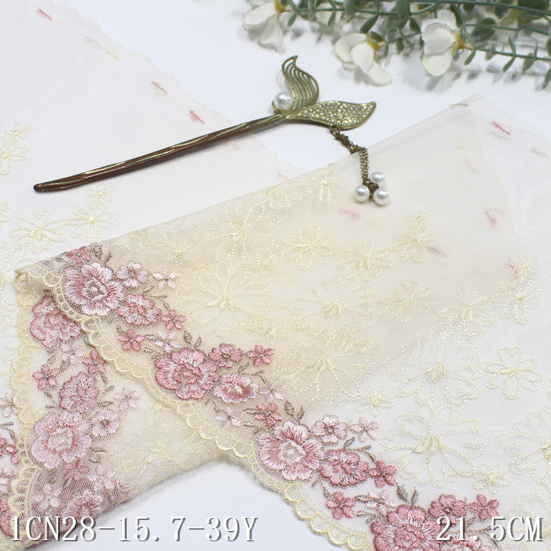 【1pack】-freedombeauty|Orange Mesh French Single-Sided Exquisite Flower Embroidery Trim Curtain Sofa Cushion Lace Trim Accessories