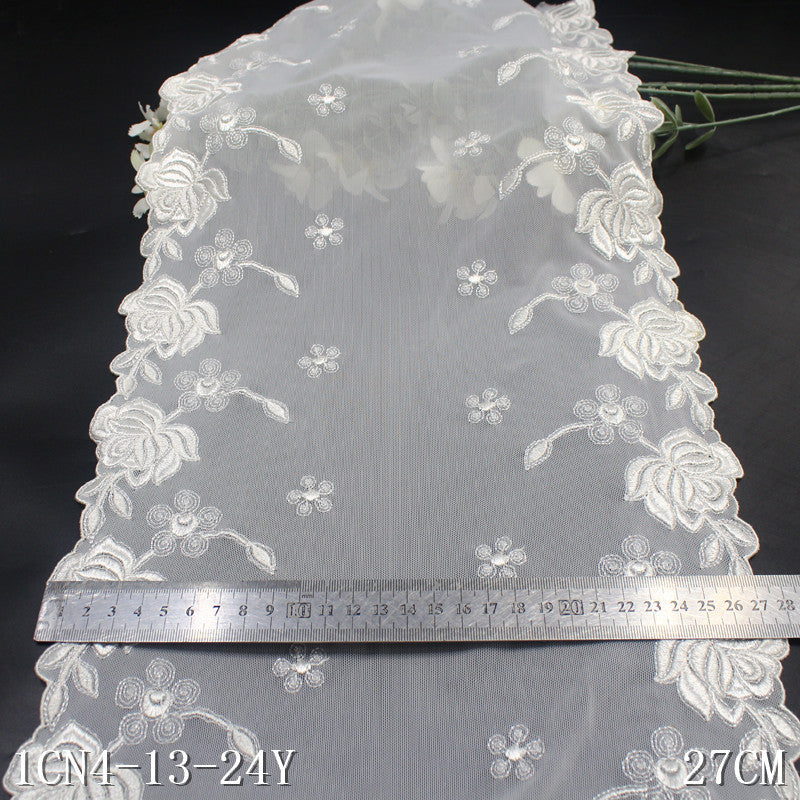 【1pack】-freedombeauty|Soft Mesh Double-Sided Ancient Style Flower Elastic Embroidery Lace Hanfu Performance Costume Lace Trim Accessories