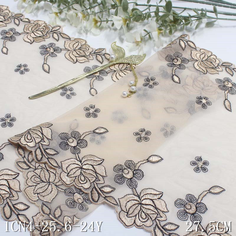 【1pack】-freedombeauty|Soft Mesh Double-Sided Ancient Style Flower Elastic Embroidery Lace Hanfu Performance Costume Lace Trim Accessories
