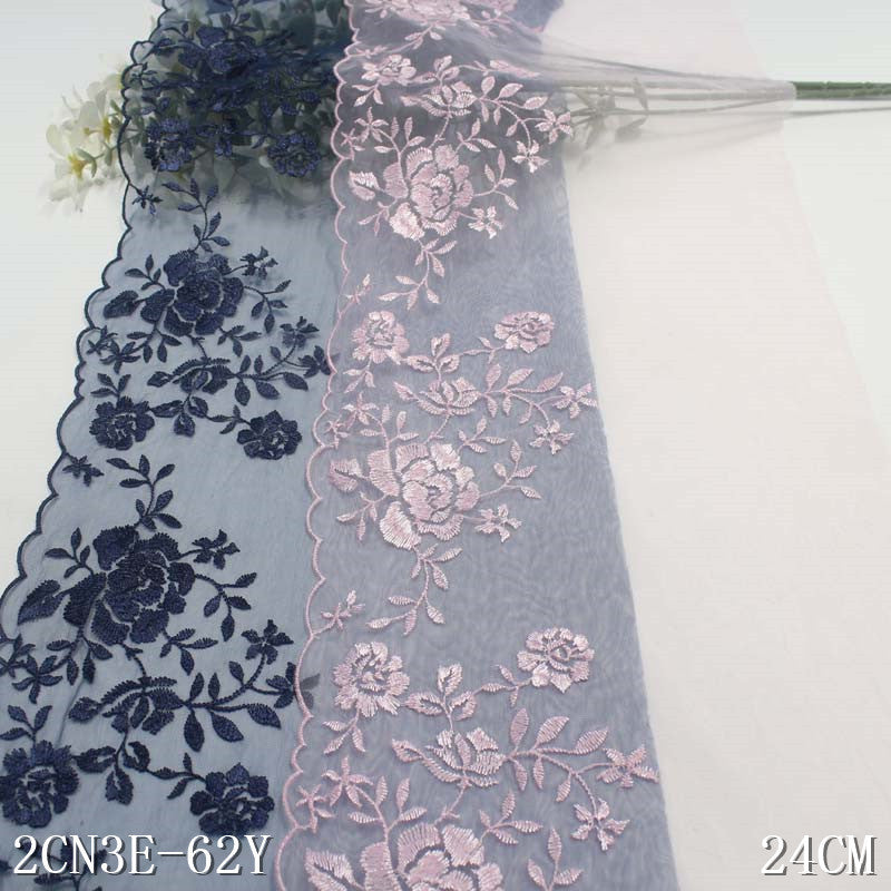 【1pack】-freedombeauty|Two Colors Lightweight Mesh Ancient Style Single Edge Flower Embroidery Lace DIY Clothing Curtain Lace Trim Accessories