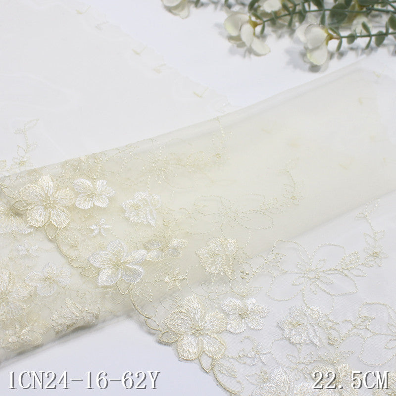 【1pack】-Freedombeauty | Beige Mesh Unilateral Antique Flower Embroidery Lace 22cm Han Chinese Clothing Lace Accessories