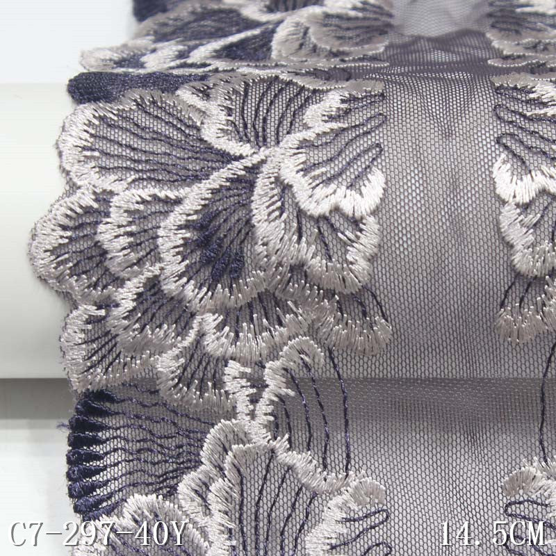 【1pack】-freedombeauty|In Stock Glossy Polyester Thread Double-Sided Symmetrical Flower Hexagonal Mesh Bottom Clothing Accessories Embroidery Lace Trim