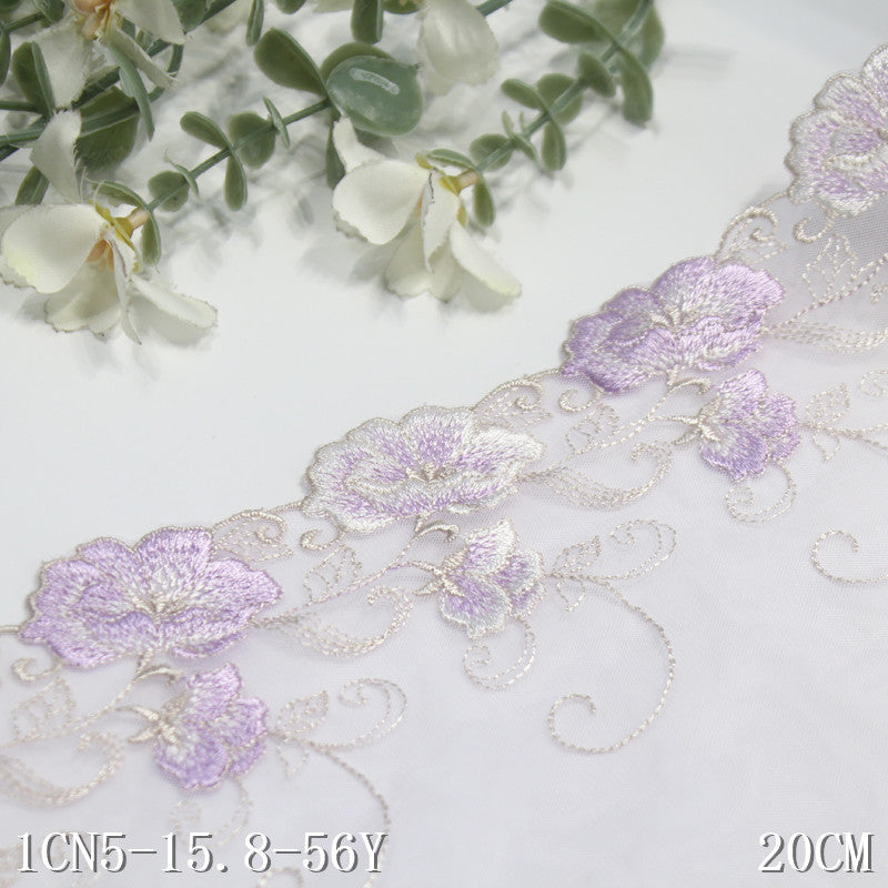 【1pack】-freedombeauty|Purple Mesh Single Edge Textured Flower Embroidery Trim 20cm Clothing Home Textile Lace Trim DIY Accessories