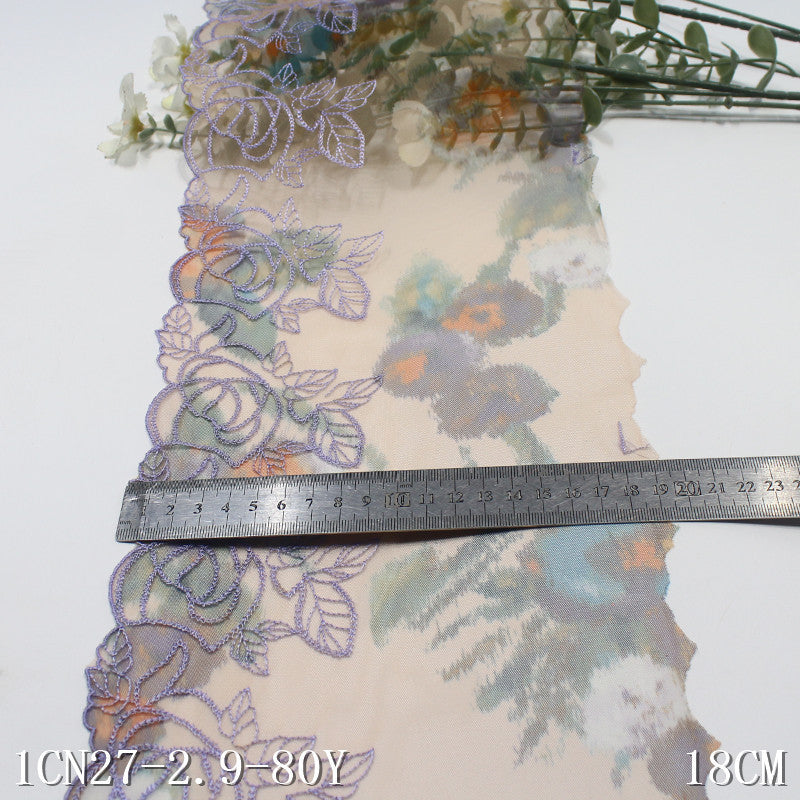 【1pack】-freedombeauty|Printed Mesh Single Edge Vintage Flower Embroidery Trim 18cm Curtain Sofa Cushion Lace Trim Accessories