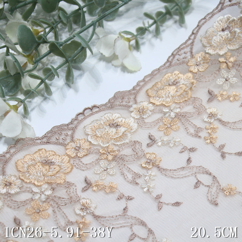 【1pack】-freedombeauty|Orange French Retro Single-Sided Flower Mesh Embroidery Lace Trim Clothing Home Textile Lace Trim DIY