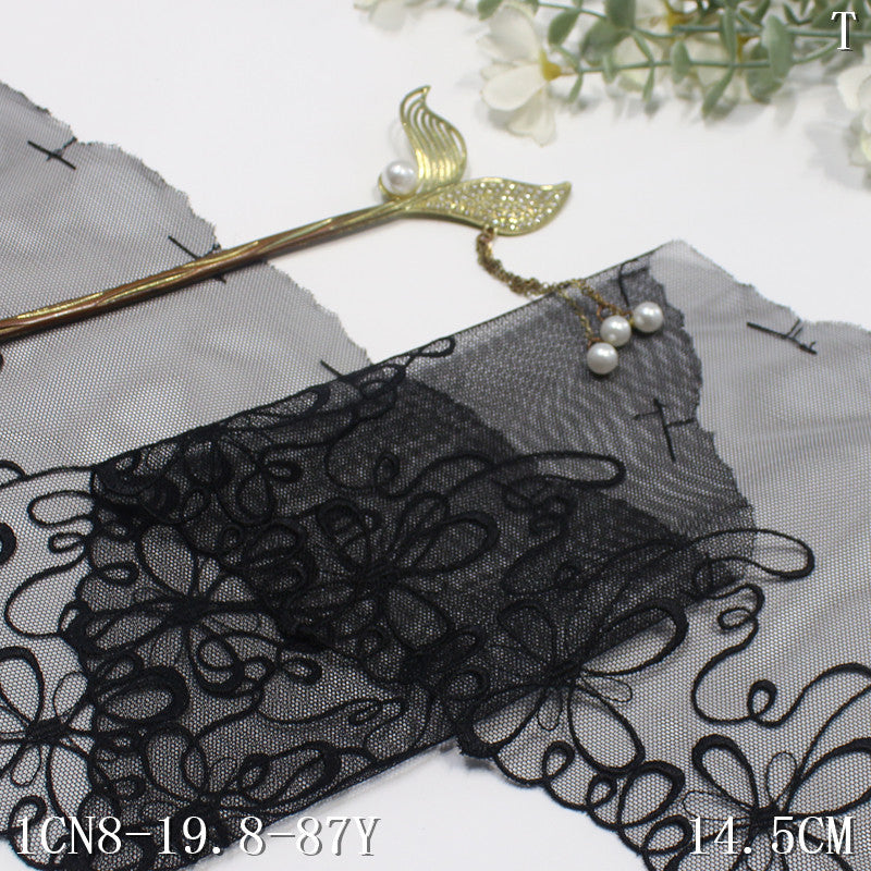 【1pack】-freedombeauty|Black and White Single Edge Fresh Butterfly Pattern Mesh Embroidery 14cm Clothing Home Textile Lace Trim DIY