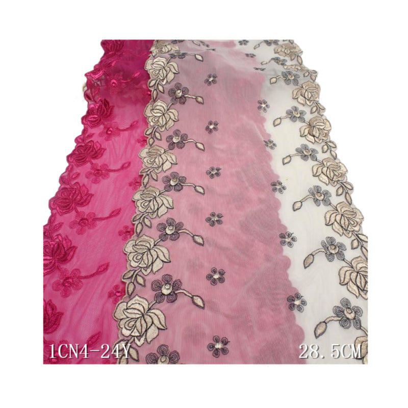 【1pack】-freedombeauty|Soft Mesh Double-Sided Ancient Style Flower Elastic Embroidery Lace Hanfu Performance Costume Lace Trim Accessories
