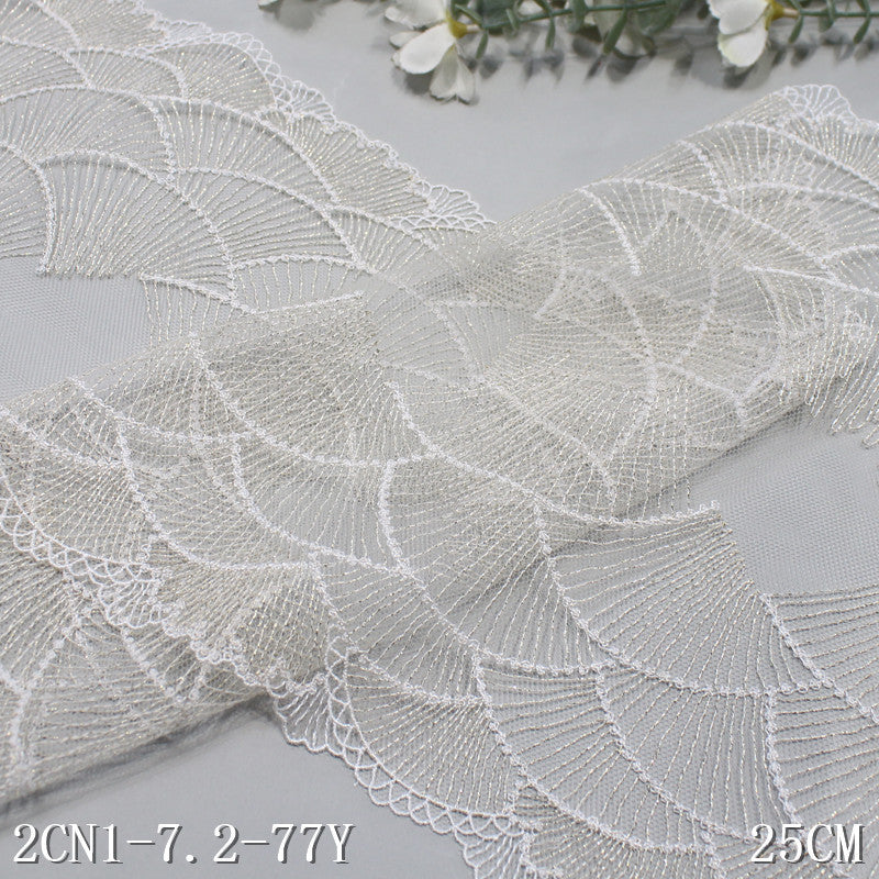 【1pack】-Freedombeauty | White Mesh Bilateral Gold Silk Shell Embroidery Lace 25cm Curtain Sofa Cushion Lace Accessories
