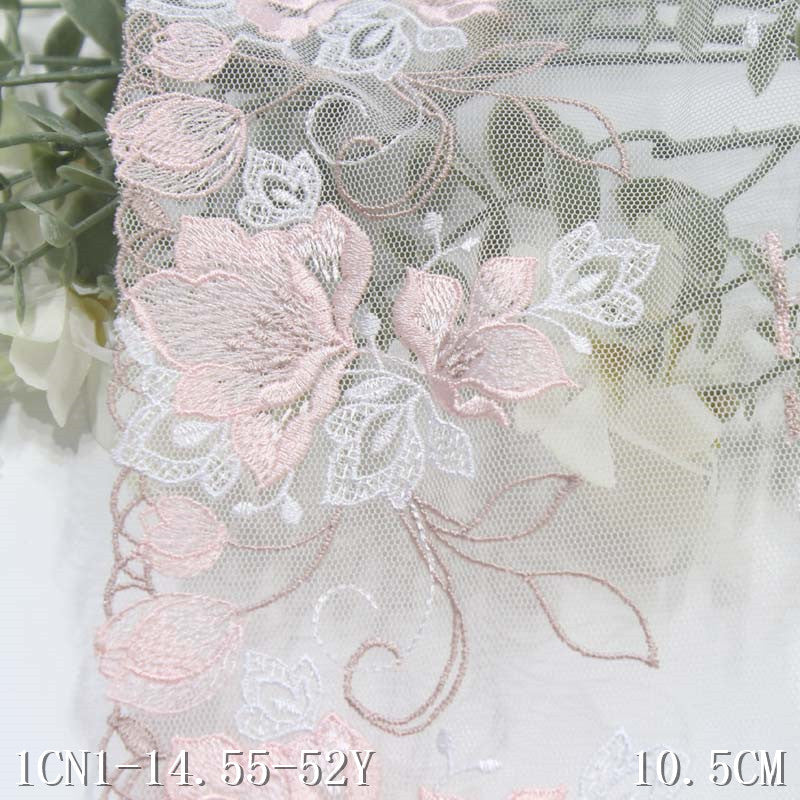 【1pack】-freedombeauty|White Mesh Single-Sided Vintage Polyester Texture Flower Embroidery Lace DIY Clothing Lace Trim Accessories