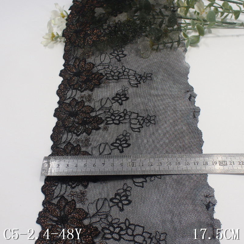 【1pack】-freedombeauty|Glitter Mesh Single and Double Side Vintage Flower Embroidery Lace 17cm Clothing Home Textile Lace Trim Accessories