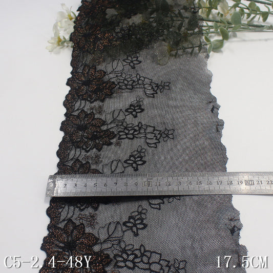 【1pack】-freedombeauty|Glitter Mesh Single and Double Side Vintage Flower Embroidery Lace 17cm Clothing Home Textile Lace Trim Accessories