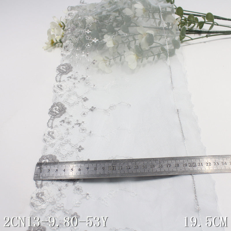 【1pack】-freedombeauty|Gray Mesh Single-Sided Two-Tone French Flower Embroidery Lace Trim Clothing Home Textile Lace Trim DIY Accessories