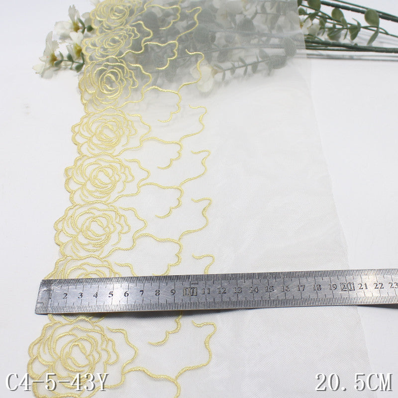 【1pack】-freedombeauty|Black and White Single-Sided Retro Rose Mesh Embroidery Lace 20cm Clothing Home Textile Lace Trim DIY
