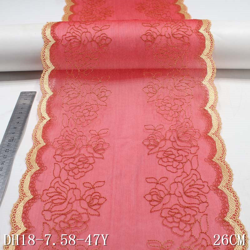 freedombeauty|Red Lace Mesh Gold Polyester Thread Double-Sided Embroidery Trim Accessories Curtain Sofa Cushion Trim