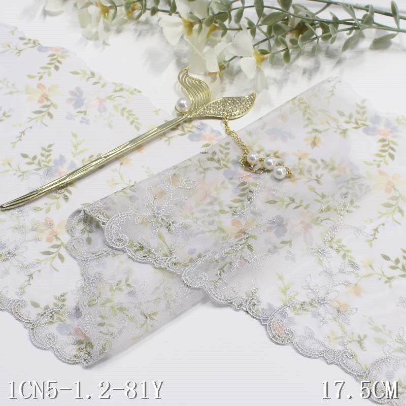 【1pack】-freedombeauty|Two-tone Lightweight Single and Double-sided Polyester Thread Ancient Style Printed Embroidery Lace DIY Hanfu Performance Costume Lace Accessories