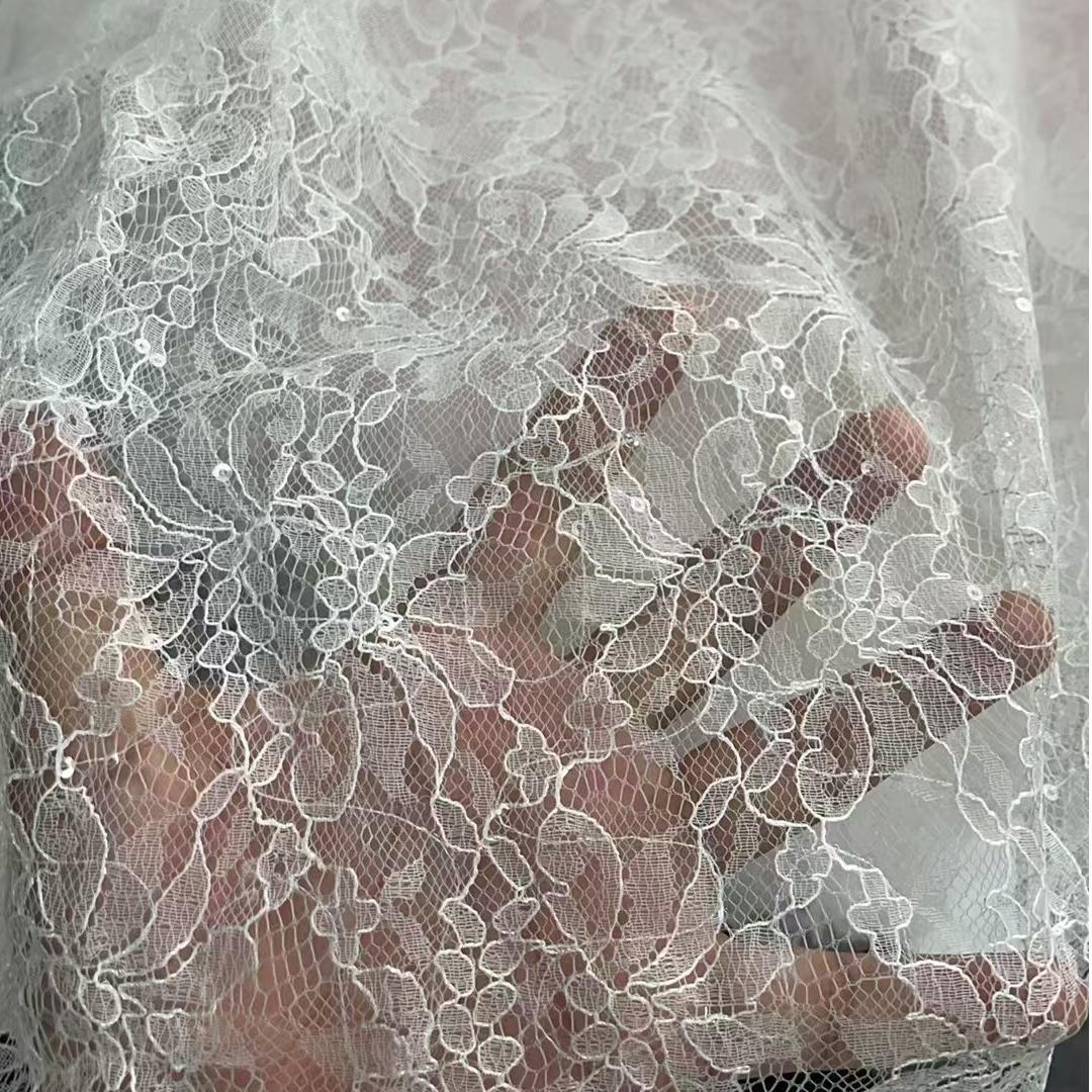 freedombeauty|Hot Selling Full Width Sequin Lace Mesh Fabric Hollow Out Jacquard Mesh Fabric for Clothing Accessories