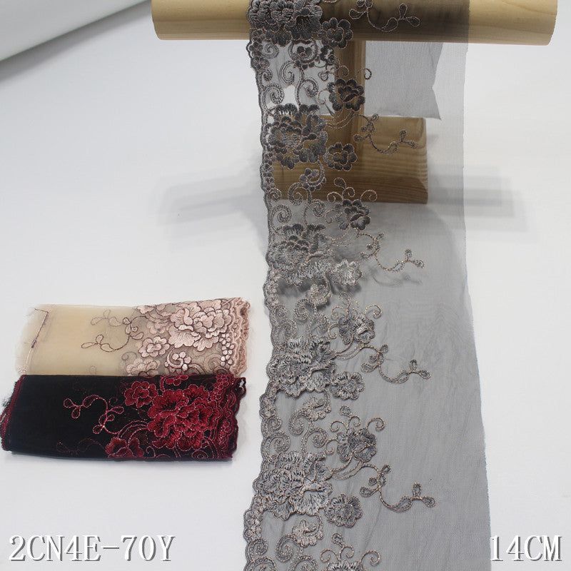 freedombeauty|Multicolor Mesh Single Edge Gold and Silver Thread Flower Embroidery Trim Clothing Curtain 14cm Lace Trim Accessories