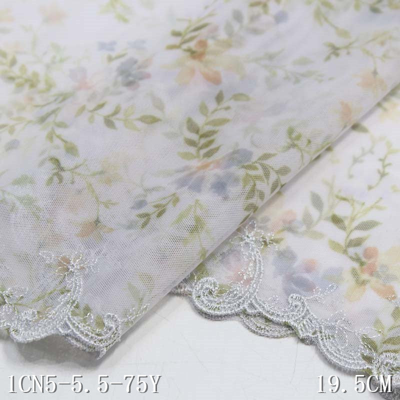 【1pack】-freedombeauty|Two-tone Lightweight Single and Double-sided Polyester Thread Ancient Style Printed Embroidery Lace DIY Hanfu Performance Costume Lace Accessories