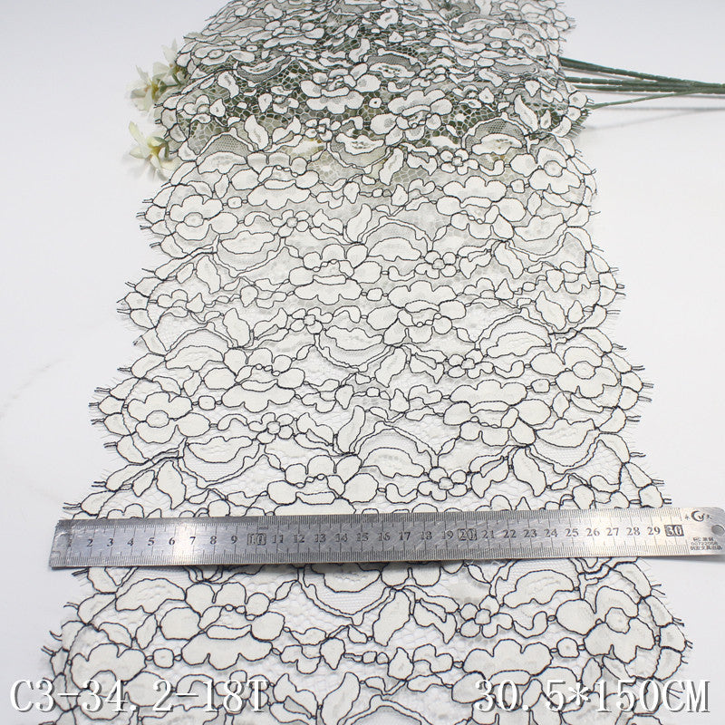 freedombeauty|Off-White Ribbed Full Wave Non-Elastic Eyelash Wide Lace Trim Performance Costume Curtain Lace Trim Accessories