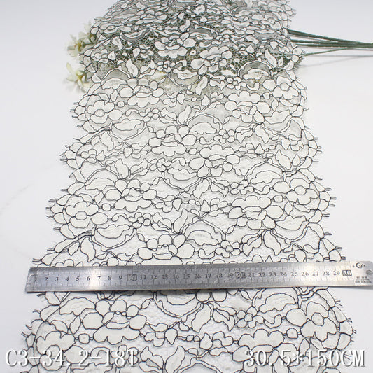 freedombeauty|Off-White Ribbed Full Wave Non-Elastic Eyelash Wide Lace Trim Performance Costume Curtain Lace Trim Accessories