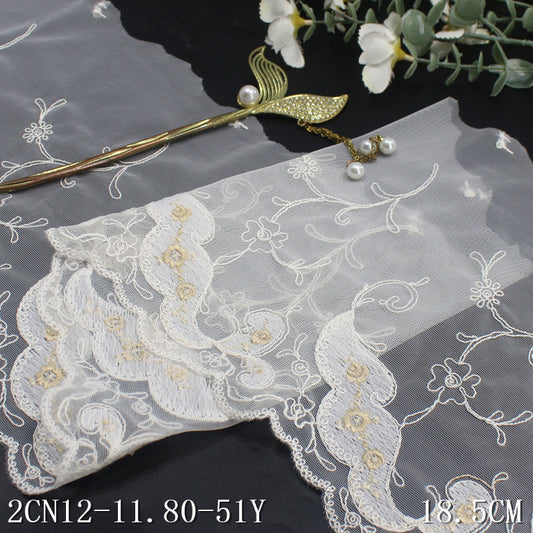 【1pack】-freedombeauty|White Mesh Single-Sided Vintage Small Flower Elastic Embroidery Clothing Home Textile 18cm Lace Trim DIY Accessories