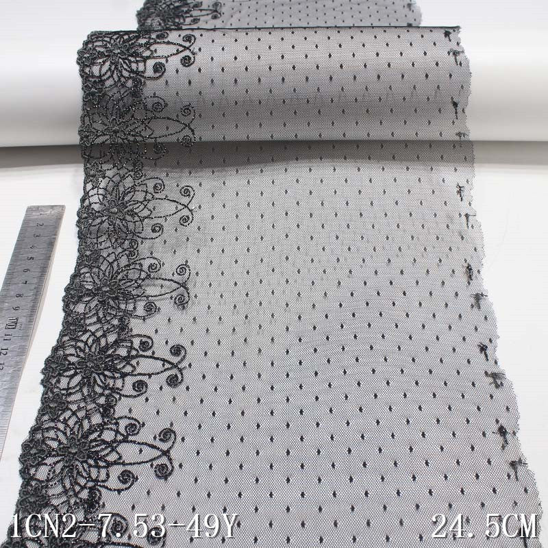 【1pack】-freedombeauty|Black with Silver Thread Polyester Flower Lace Mesh Embroidery Trim Curtain Textile Accessories