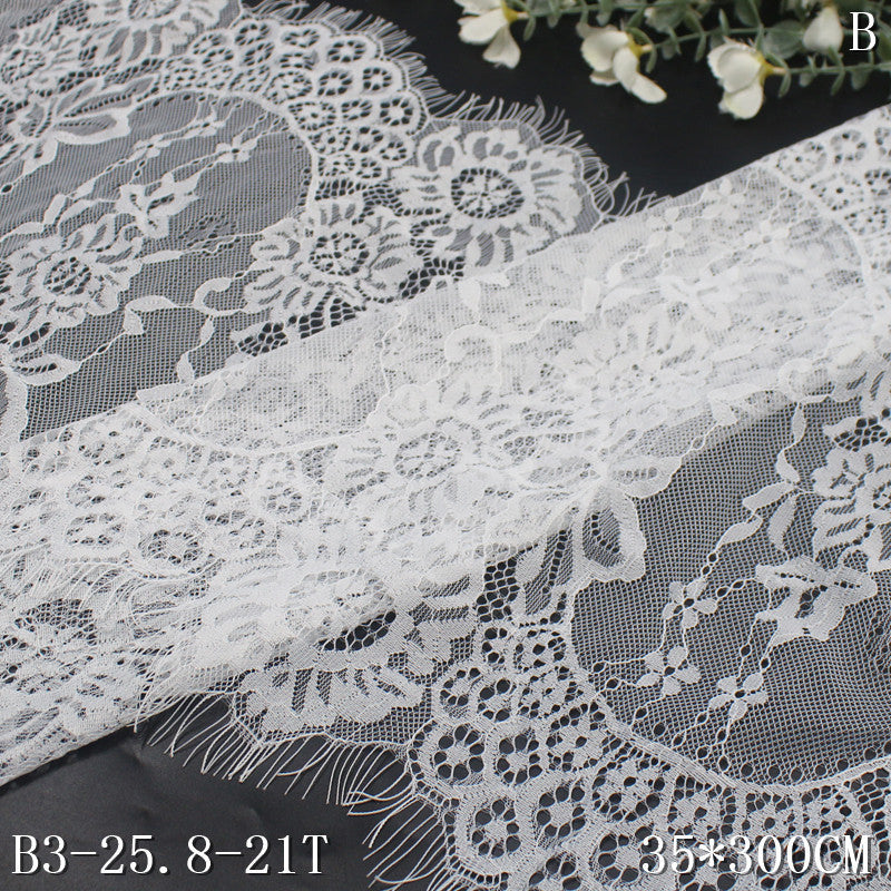 freedombeauty|Deep White Full Double Wave Pattern Romantic Non-Elastic Eyelash Wedding Dress Curtain Decoration Lace Trim