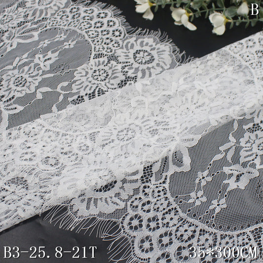 freedombeauty|Deep White Full Double Wave Pattern Romantic Non-Elastic Eyelash Wedding Dress Curtain Decoration Lace Trim