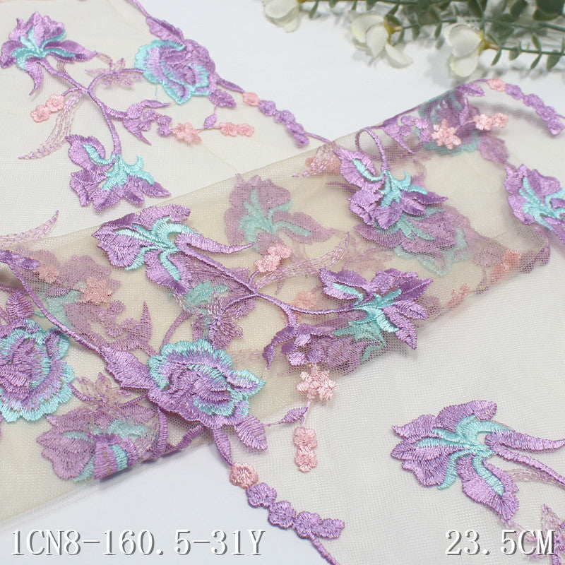 【1pack】-Freedombeauty | Two-Tone Bilateral Antique Exquisite Flower Embroidery Lace 23cm Curtain Sofa Cushion Lace Accessories