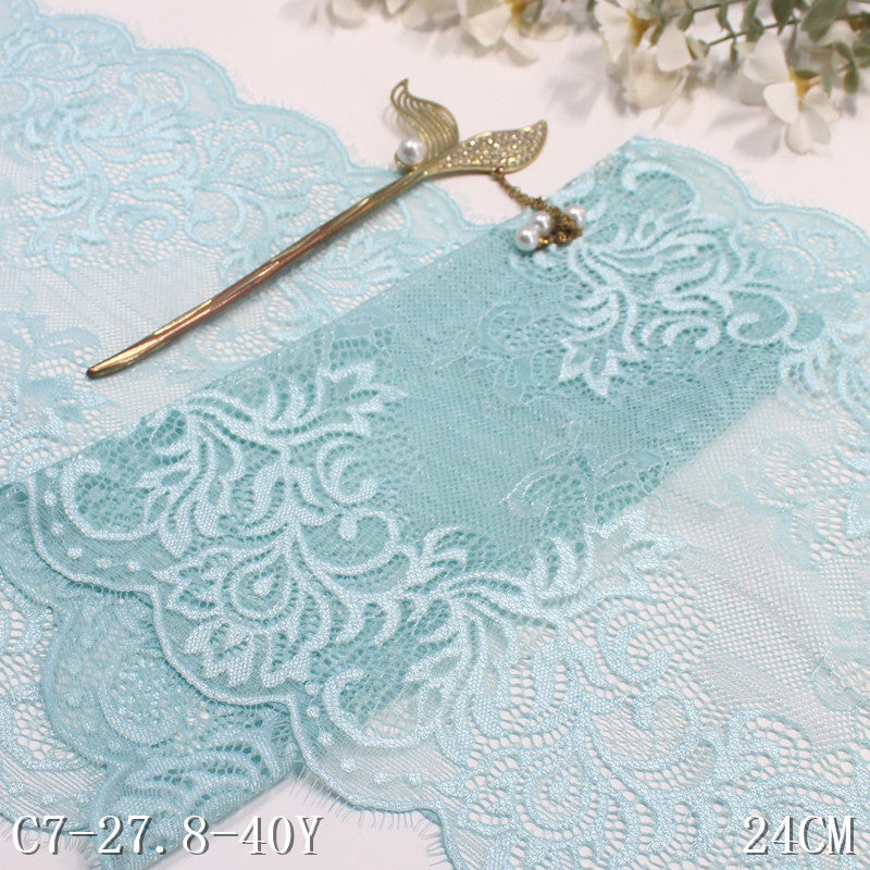 freedombeauty|Blue Asymmetrical Double-Sided Elastic Eyelash Lace Trim Hanfu Curtain 24cm Lace Trim Accessories