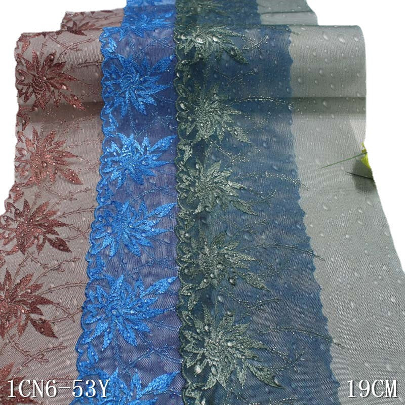 【1pack】-freedombeauty|Three-Color Printed Mesh Single-Sided Silver Thread Flower Embroidery Trim Accessories Curtain Clothing Trim
