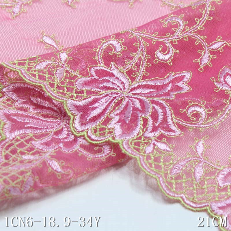 【1pack】-freedombeauty|Pink Mesh Double-Sided Polyester Flower Embroidery Trim Accessories for Curtains Sofa Cushions Decorative Edging
