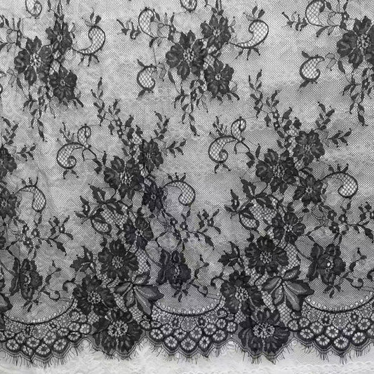 freedombeauty|Black and White Non-Elastic Eyelash Fringe Lace Trim for Clothing Accessories Decoration 3 Yards One Piece 150CM
