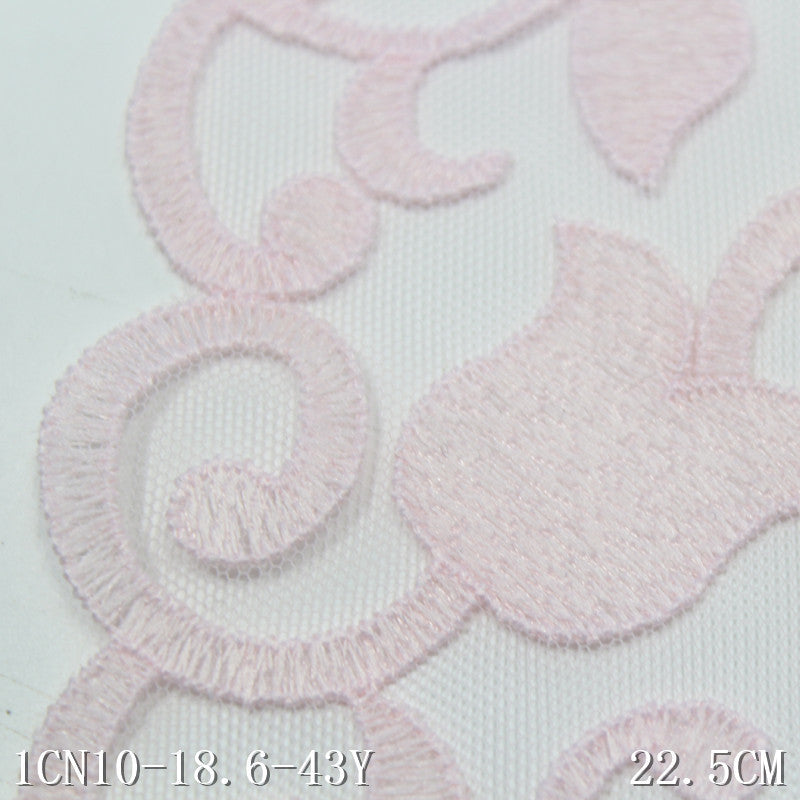 【1pack】-Freedombeauty | Pink Full Vintage Floral Mesh Embroidery Lace 22cm Curtain Sofa Cushion Lace Accessories