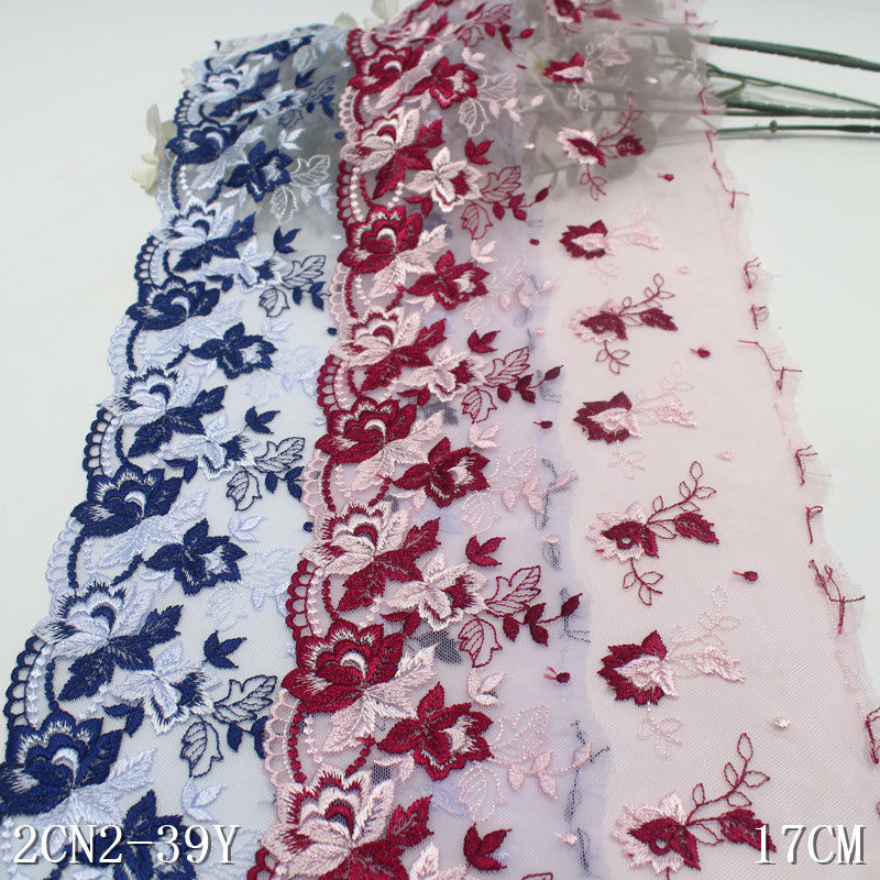 【1pack】-Freedombeauty | Two Colors Double Bellow Classical Single Bilateral Flower Embroidery Lace Soft Delicate Clothing Curtain Lace Accessories