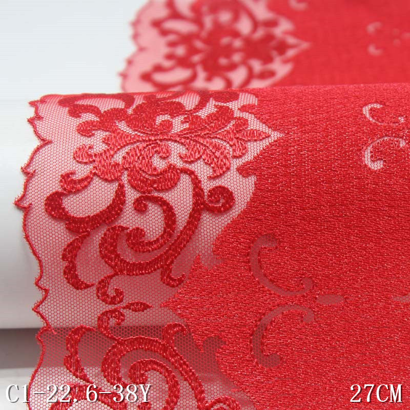 【1pack】-freedombeauty|Red Mesh Polyester Yarn Pressed Yarn Exquisite Festive Embroidery Trim Accessories Curtain Sofa Cushion Trim