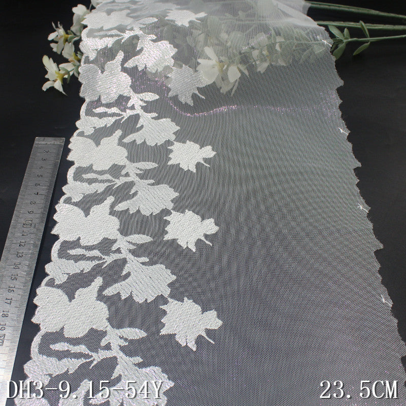 【1pack】-freedombeauty|Bleached Color Single-Sided Gold Stamping Flower Mesh Embroidery Trim Curtain Sofa Cushion Lace Trim DIY Accessories