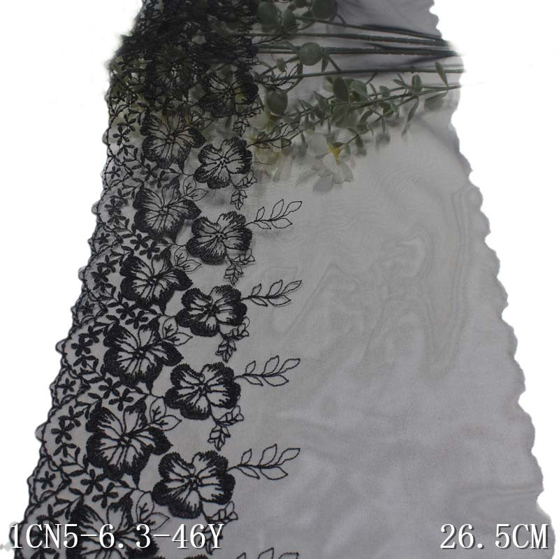 【1pack】-freedombeauty|Black Mesh Single-Sided Polyester Thread Flower Embroidery Trim Clothing Curtain Sofa Cushion Lace Trim Accessories