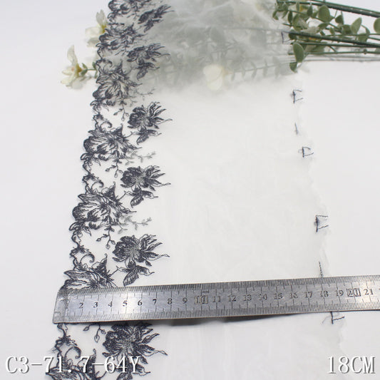 【1pack】-freedombeauty|White Mesh Single Edge Silver Thread Ancient Style Flower Embroidery Trim Clothing Home Textile Lace Trim Accessories DIY