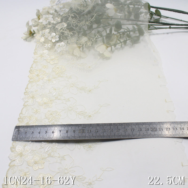 【1pack】-Freedombeauty | Beige Mesh Unilateral Antique Flower Embroidery Lace 22cm Han Chinese Clothing Lace Accessories