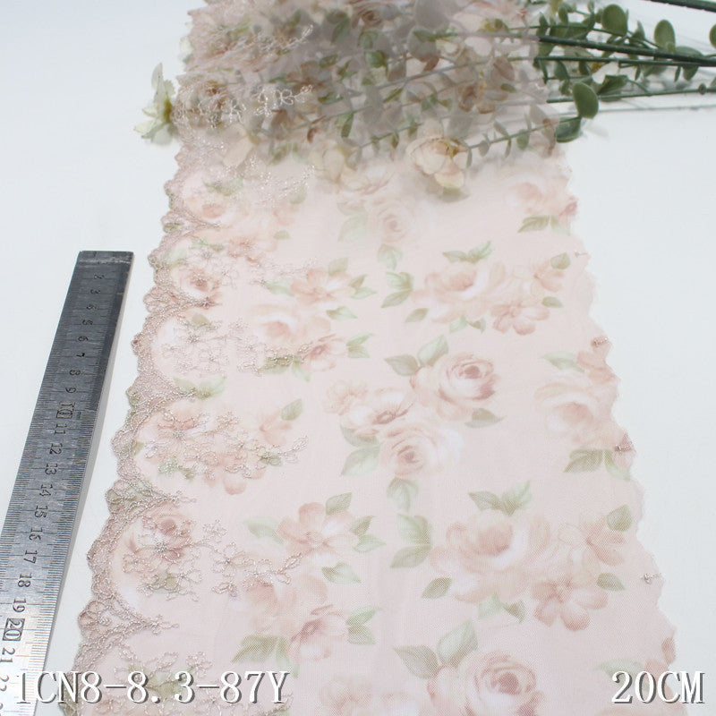 【1pack】-freedombeauty|Printed Mesh Single Edge French Flower Embroidery Lace 20cm Clothing Home Textile Lace Trim DIY