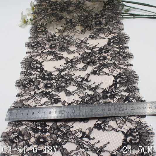 freedombeauty|Apricot Skin Tone Base Mesh French Black Full Pattern Non-Elastic Eyelash Lace Lightweight Home Textile Lace Trim