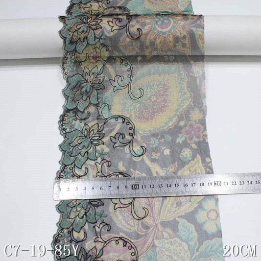 【1pack】-freedombeauty|Colorful Printed Mesh Base Green Embroidered Lace 20cm Wide Curtain Lace Home Decoration Clothing Accessories Lace