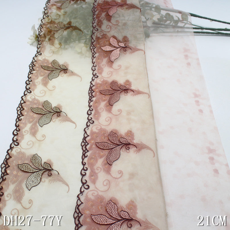 【1pack】-freedombeauty|Printed Mesh Single Edge Ancient Style Flower Embroidery Lace 20cm Traditional Hanfu Lace Trim DIY