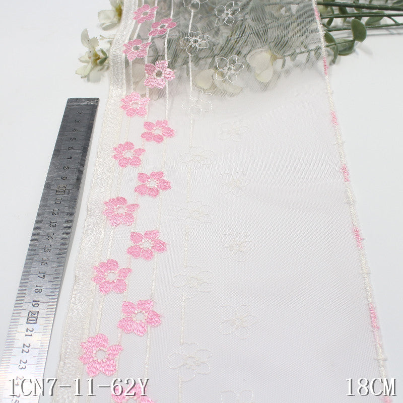 【1pack】-freedombeauty|Straight Edge Single Wave Fresh Flower Mesh Embroidery Trim Curtain Sofa Cushion Lace Trim DIY