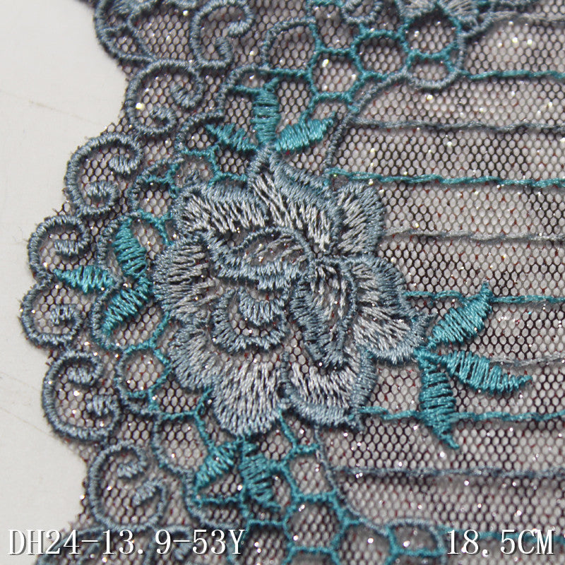 【1pack】-freedombeauty|Shiny Gray Mesh Single Wave Retro Tassel Pattern Embroidery Lace Trim Clothing Curtain Fabric Lace Accessories